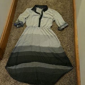 Button up hi-low dress with polka dots